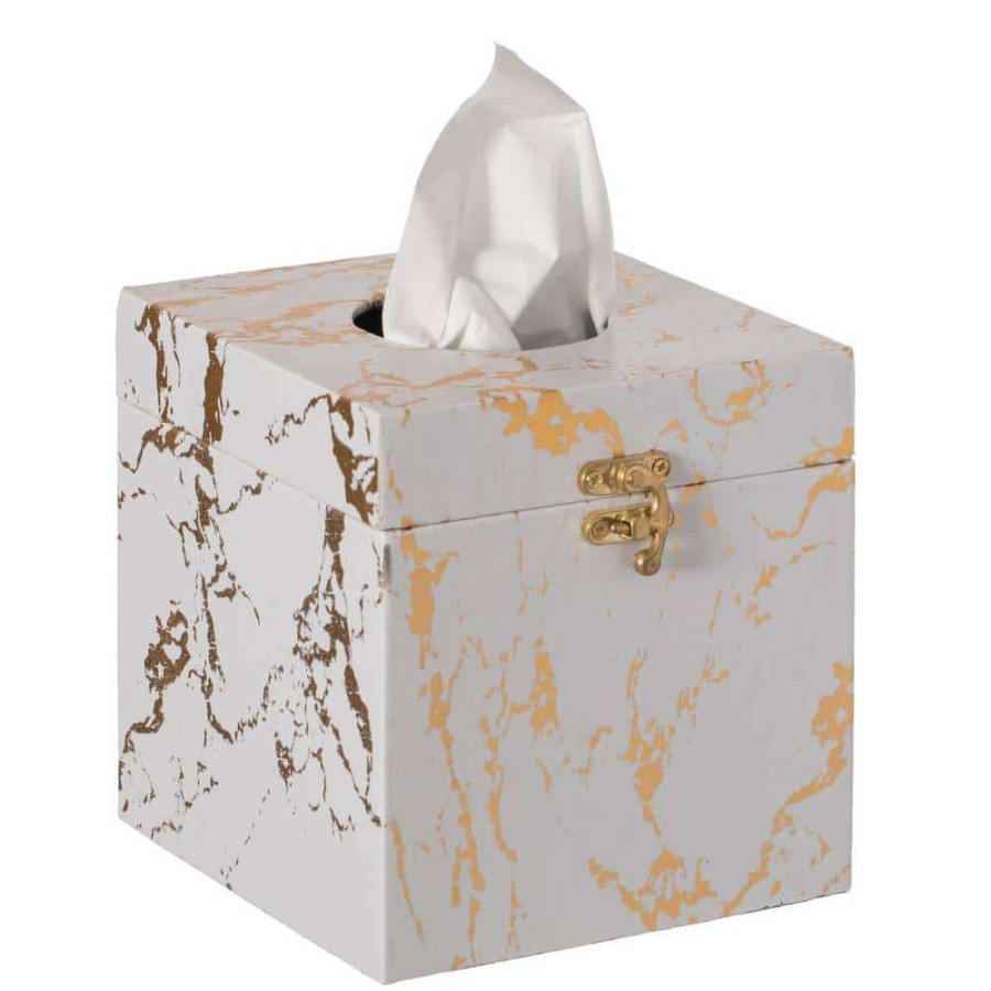 Bathroom Decor *  | Vintiquewise Velvet Modern Decorative Paper Facial Tissue Box Holder In Square White And Gold