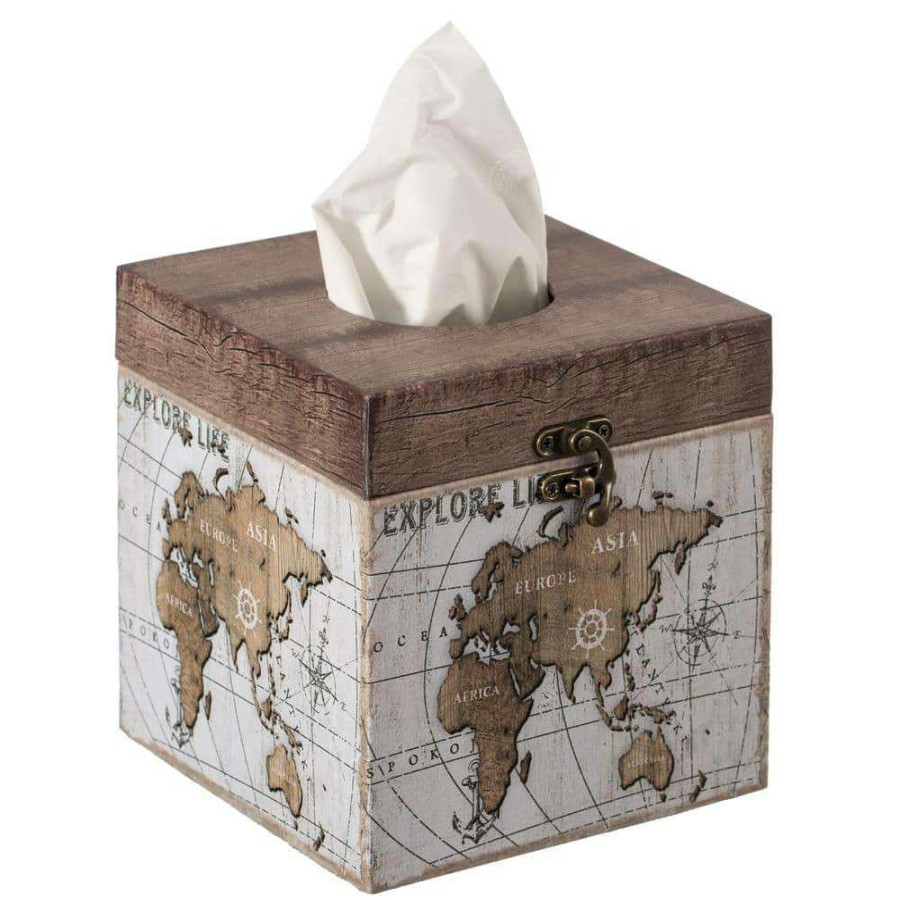 Bathroom Decor *  | Vintiquewise Facial Square Tissue Box Holder For Your Bathroom, Office Or Vanity With Decorative World Map Design