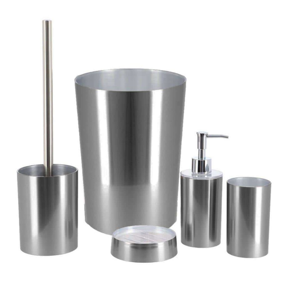 Bathroom Decor *  | Unbranded 5-Pieces Bath Accessory Set With Soap Pump, Tumbler, Soap Dish, Waste Basket And Toilet Brush Holder In Brushed Aluminum