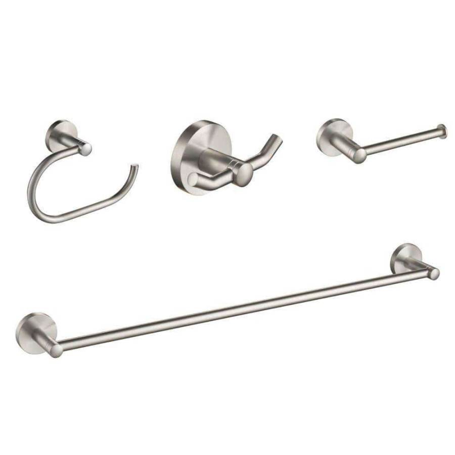 Bathroom Decor *  | Kraus Elie 4-Piece Bath Hardware Set With 24 In. Towel Bar, Paper Holder, Towel Ring And Robe Hook In Brushed Nickel