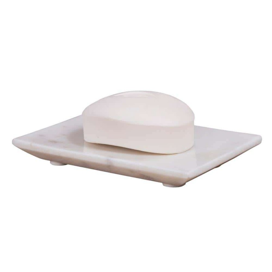 Bathroom Decor *  | Creative Home Taj Natural Marble Rectangular Soap Dish Soap Tray Holder In Off-White