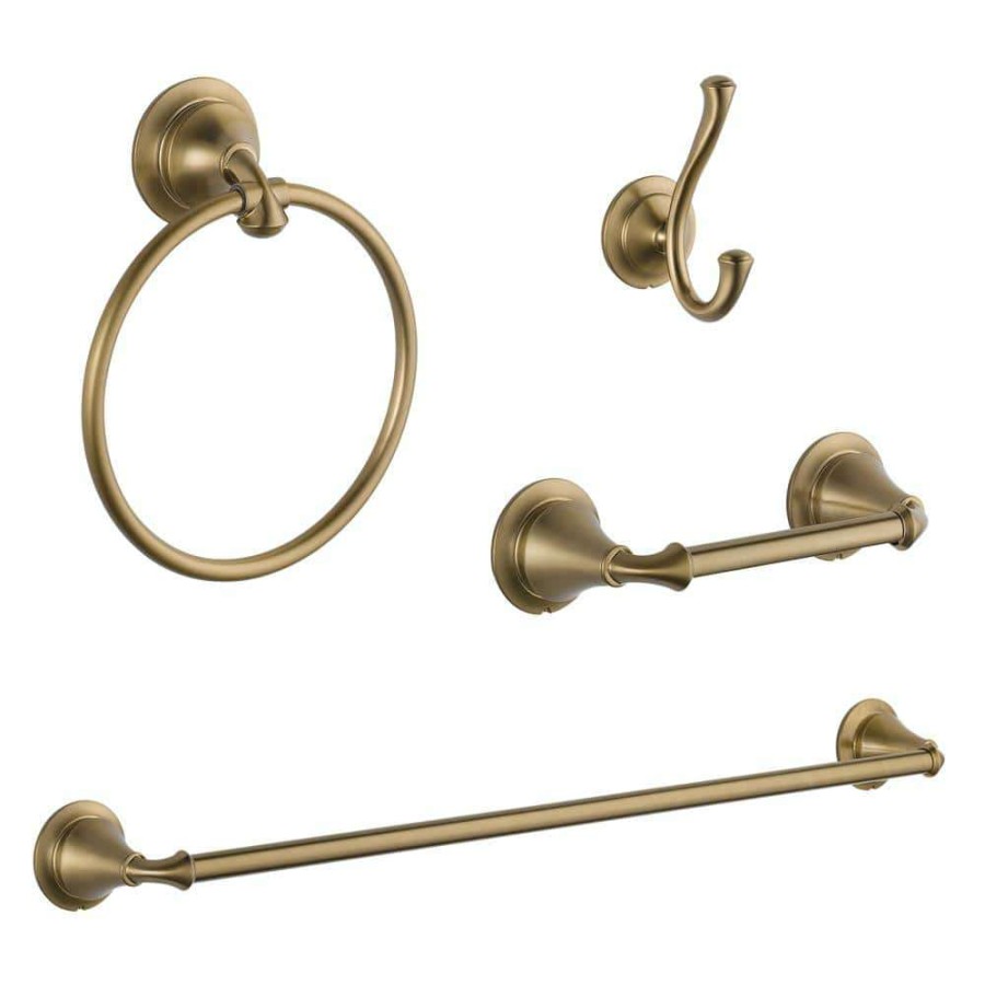 Bathroom Decor *  | Delta Linden 4-Piece Bath Accessory Set With Towel Bar, Robe Hook, Towel Ring And Toilet Paper Holder In Champagne Bronze