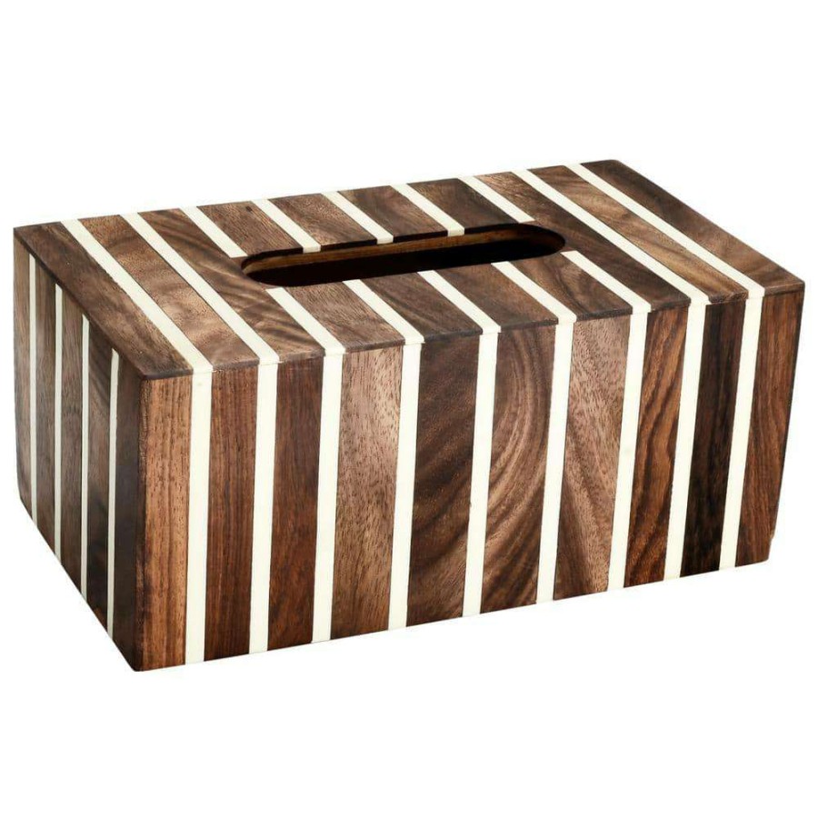 Bathroom Decor *  | Mascot Hardware Striped Tissue Box Cover In White And Wood