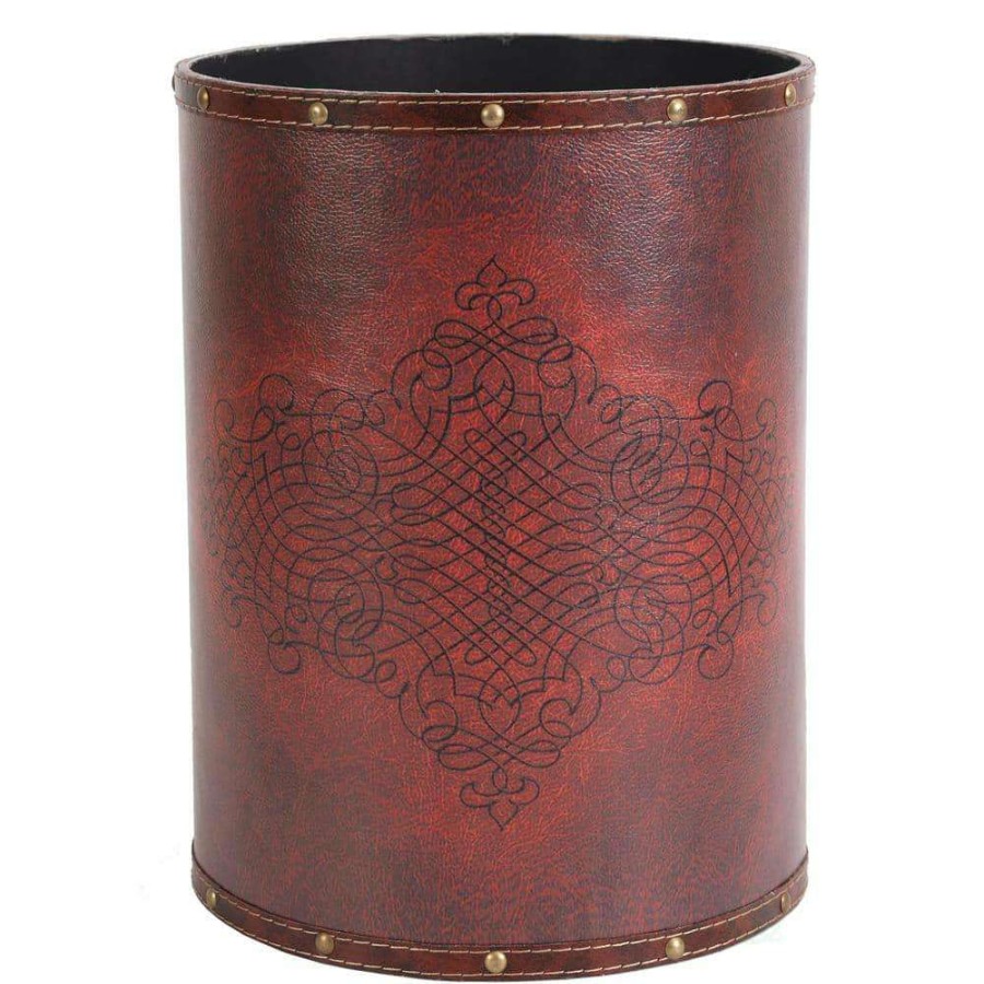 Bathroom Decor *  | Vintiquewise 10 In. X 10 In. X 13 In. High Faux Leather Antique Design Waste Bin