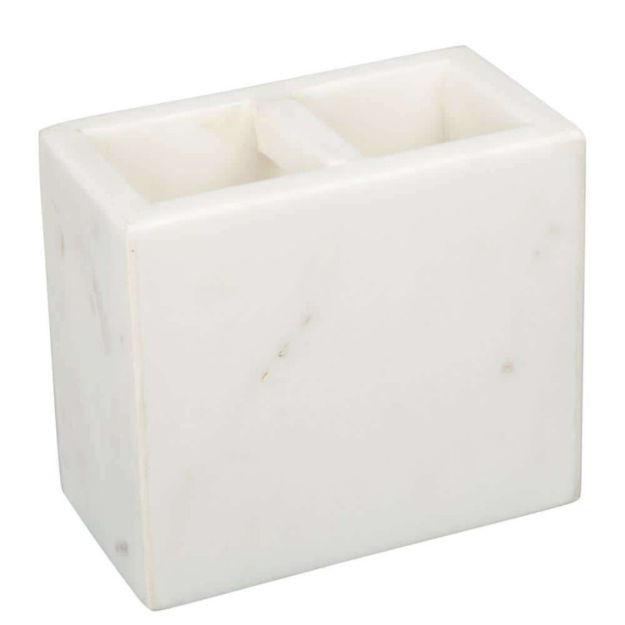 Bathroom Decor *  | Creative Home Natural Marble Rectangular Toothbrush Holder, Makeup Brush Organizer For Bathroom Countertop Organize, Off-White