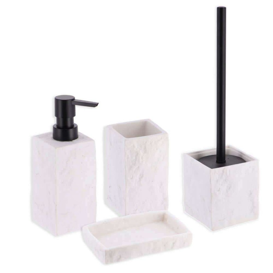 Bathroom Decor *  | Unbranded Stone 4-Pieces Bath Accessory Set With Soap Pump, Tumbler, Soap Dish And Toilet Brush Holder In Polyresin White