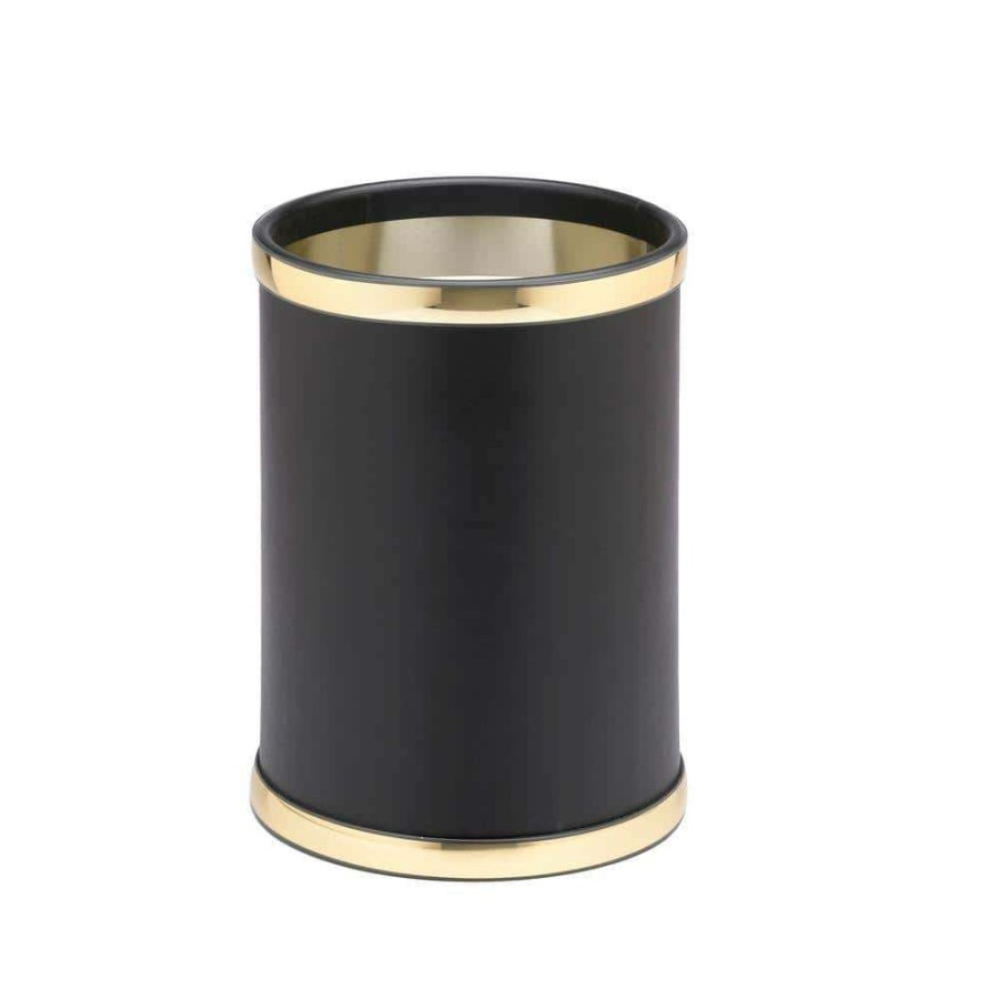 Bathroom Decor *  | Kraftware Sophisticates 8 Qt. Black With Polished Brass Round Waste Basket