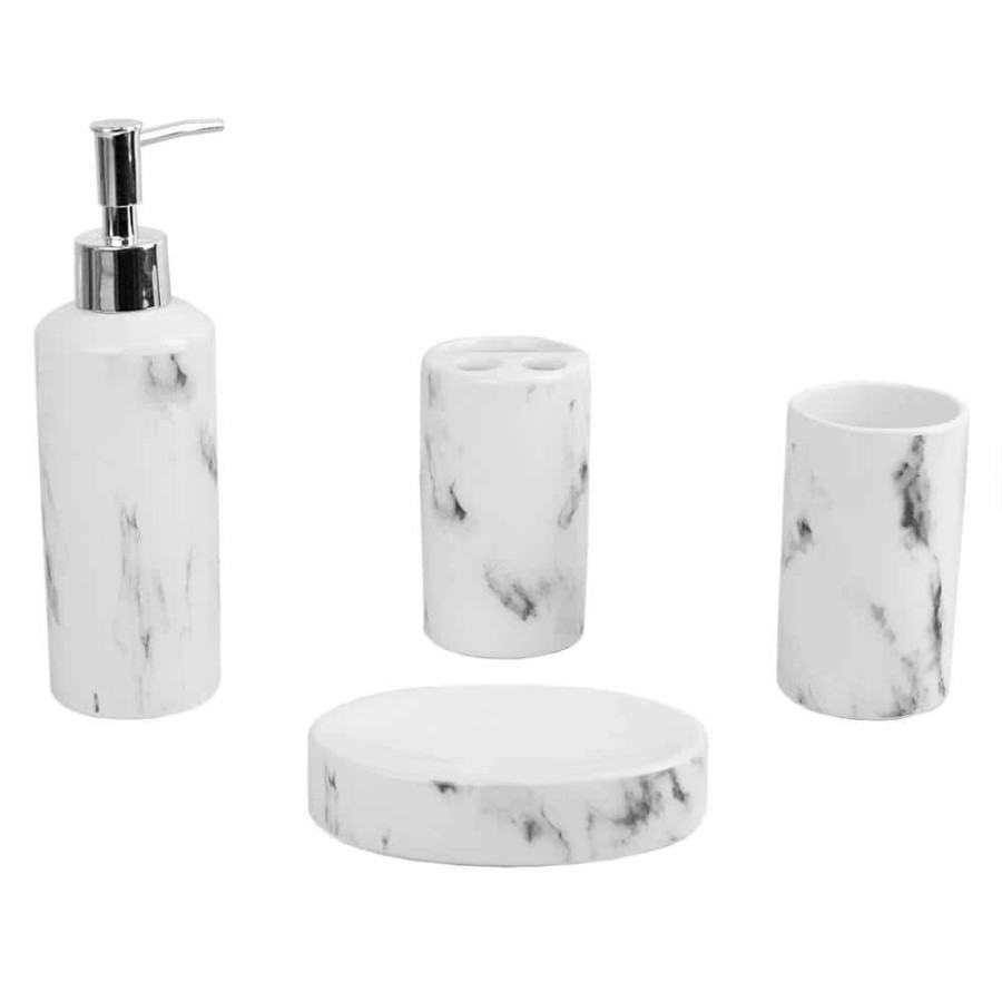 Bathroom Decor *  | Unbranded Marble Ceramic 4 Piece Bath Accessory Set In White