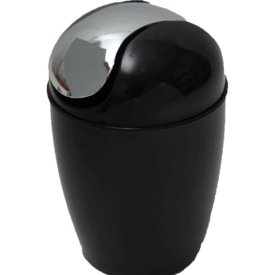 Bathroom Decor *  | Unbranded 0.5 L/0.3 Gal. Mini Waste Basket For Bath Or Kitchen Countertop With Chrome Lid In Black