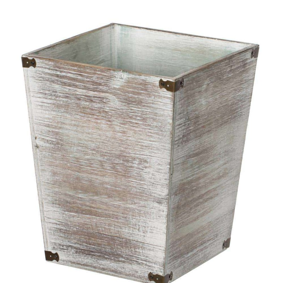 Bathroom Decor *  | Vintiquewise Home Decorative Dark Grey Rustic Wood Trash Can, Square Wastebasket Bin With Decorative Metal Brackets