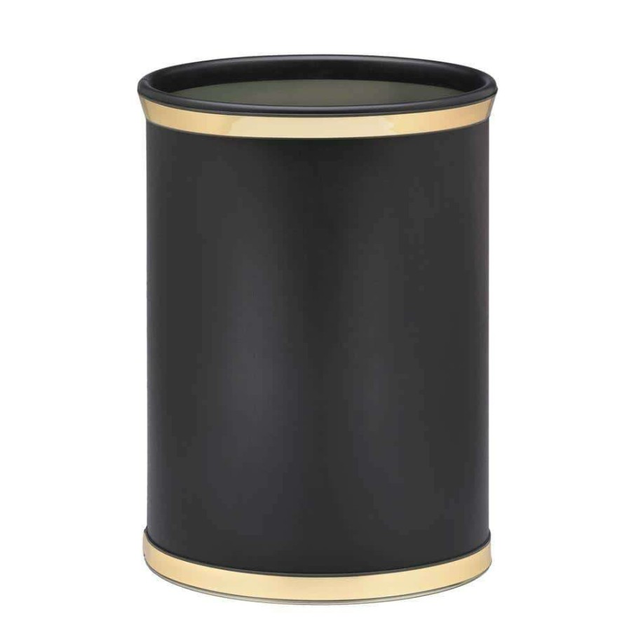 Bathroom Decor *  | Kraftware Sophisticates 13 Qt. Black With Polished Brass Oval Waste Basket