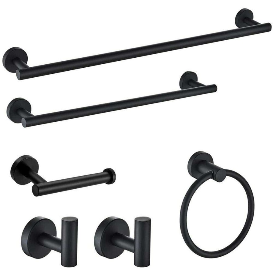 Bathroom Hardware *  | Ruiling Porter 6- Piece Bath Hardware Set With Towel Ring Toilet Paper Holder Towel Hook And Towel Bar In Stainless Steel Black