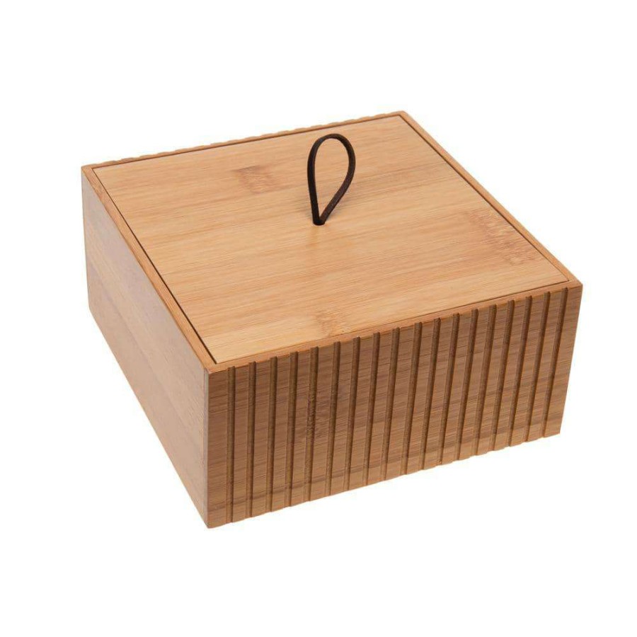 Bathroom Organizers *  | Bath Bliss Large Square Bamboo Storage Jar