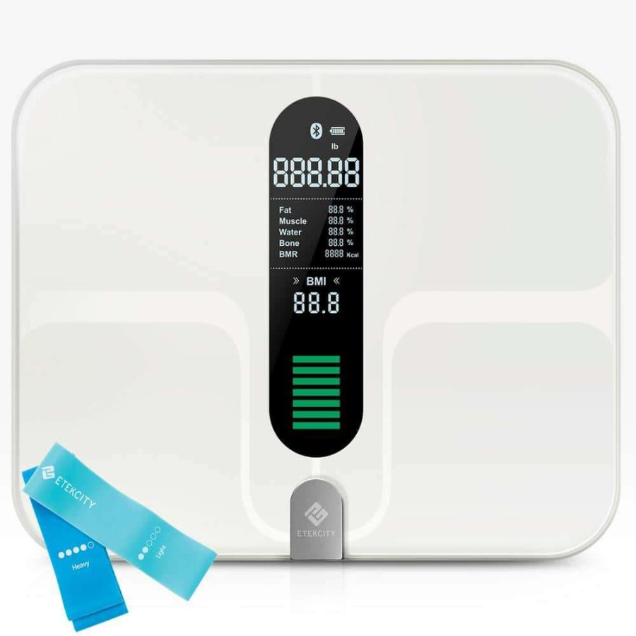 Bathroom Scales *  | Etekcity Ultrawide Smart Fitness Scale In White With Resistance Bands