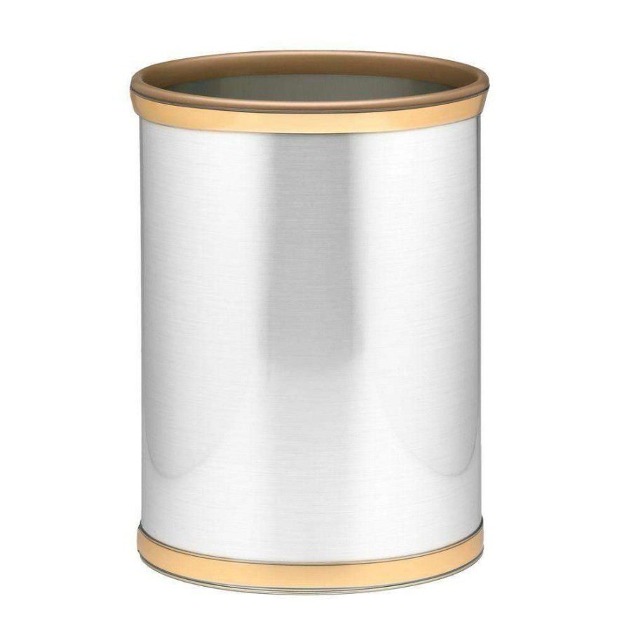 Bathroom Decor *  | Kraftware Brushed Chrome And Brass Mylar Trash Can With 3/4 In. Brushed Brass Band And Gold Bumper