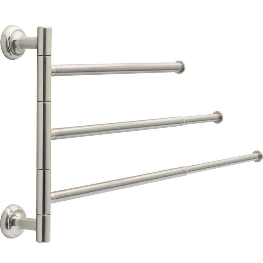 Bathroom Hardware *  | Delta Extensions 18 In. Wall Mount Pivoting Extendable 3-Arm Towel Bar In Spotshield Brushed Nickel