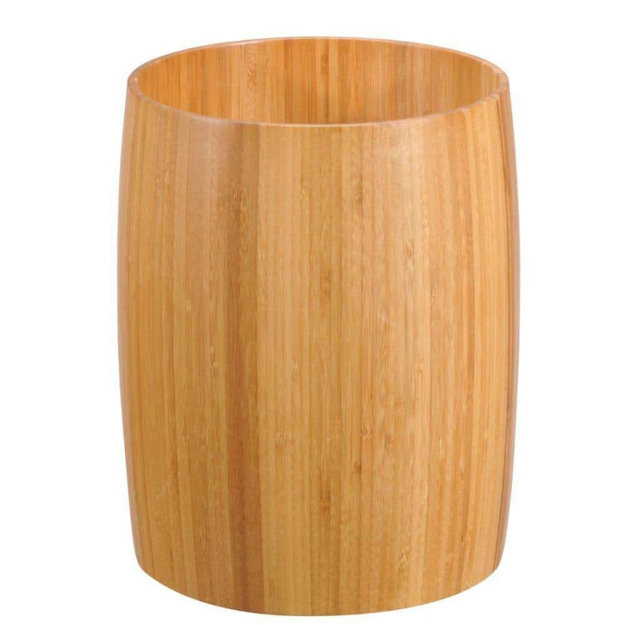 Bathroom Decor *  | Creative Home Natural Bamboo Barrel Shaped Bathroom Waste Basket Garbage Container Recycle Bin In Natural