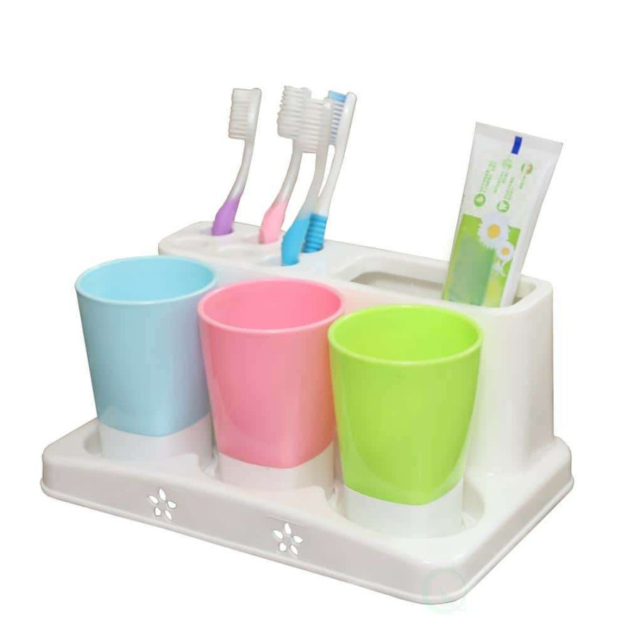 Bathroom Decor *  | Basicwise Family Size Toothbrush And Toothpaste Holder With 3-Cups