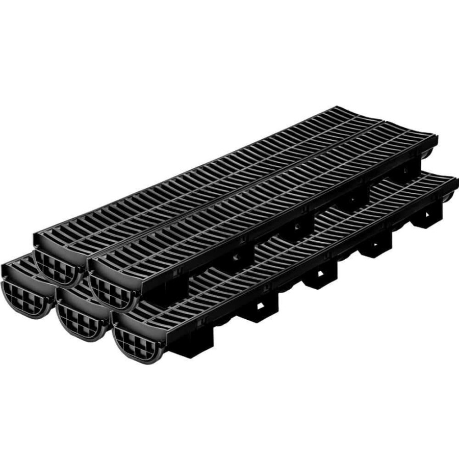 Bathtub Accessories *  | Vevor Trench Drain System 39 In. L X 5.8 In. W X 3.1 In. D Channel Drain With Plastic Grate And End Cap Drainage Trench 5 Pack