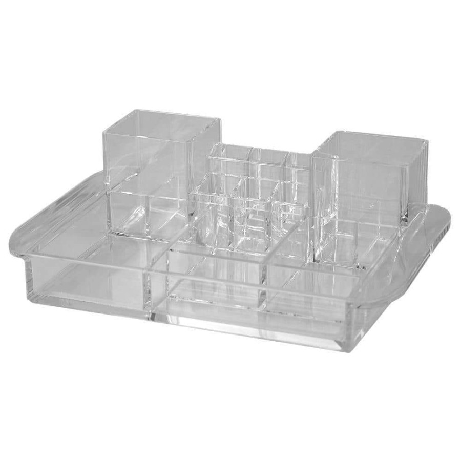 Bathroom Organizers *  | Unbranded 16-Compartment Transparent Plastic Cosmetic Makeup And Jewelry Storage Organizer With Easy Grip Handles In Clear