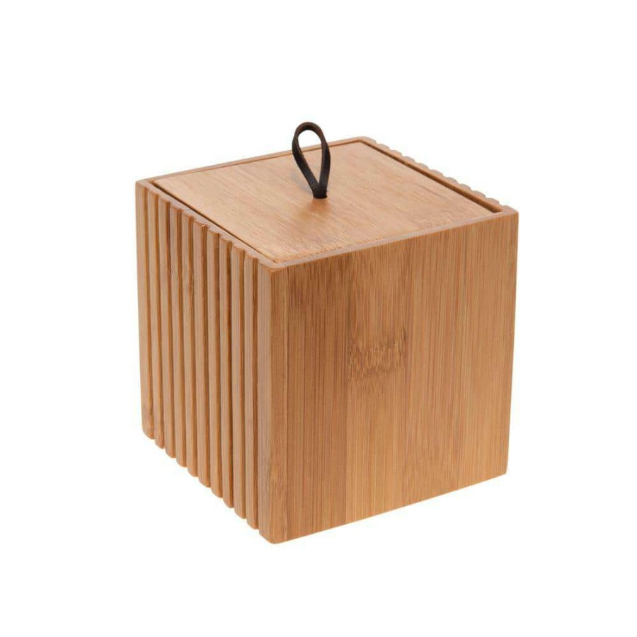 Bathroom Organizers *  | Bath Bliss Small Square Oslo Bamboo Storage Jar