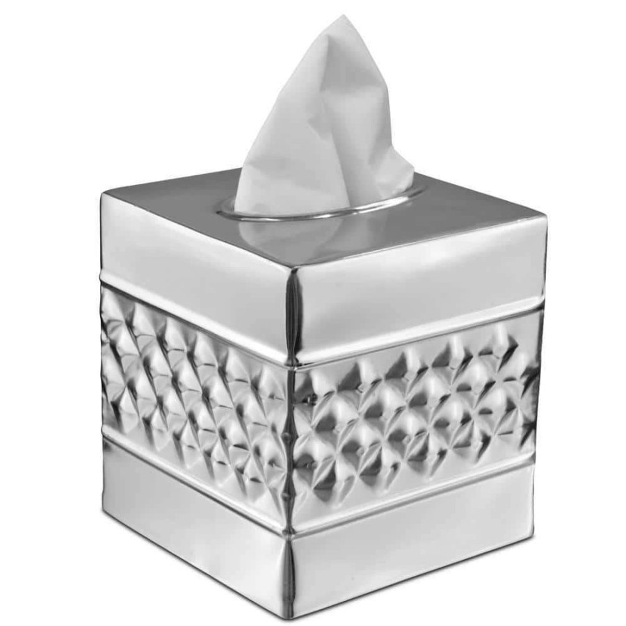 Bathroom Decor *  | Monarch Abode Handcrafted Geometric Metal Tissue Box Cover In Nickel Chrome