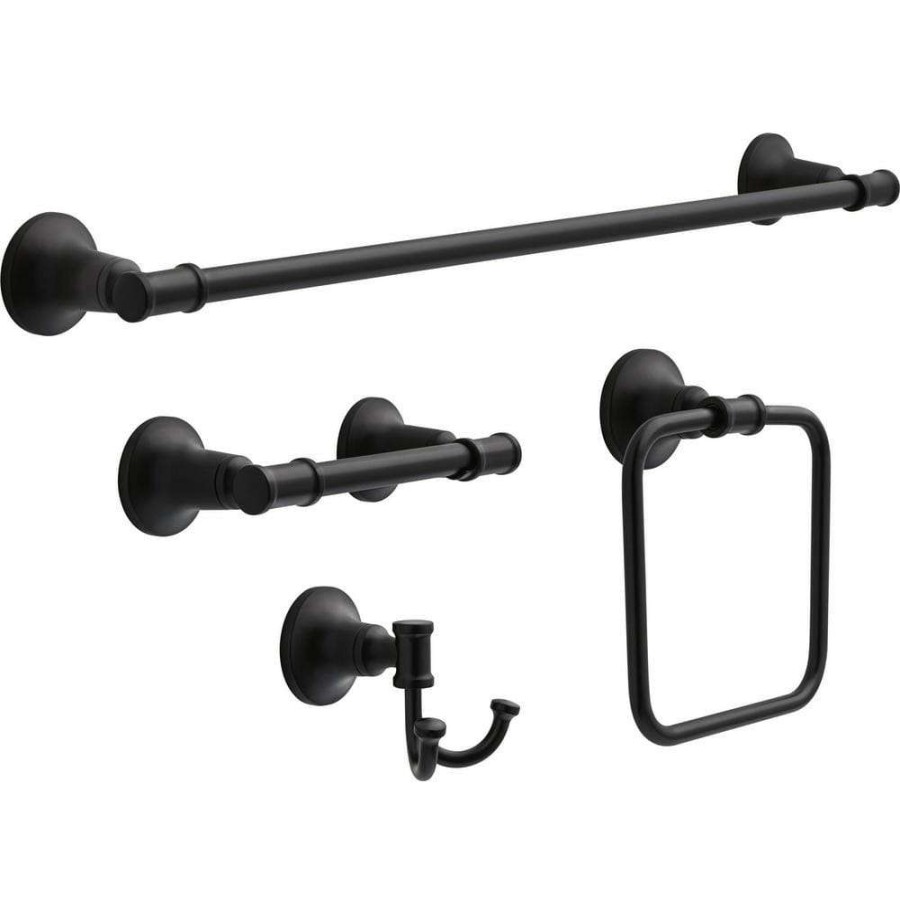 Bathroom Hardware *  | Delta Chamberlain 4-Piece Bath Accessory Set In Matte Black