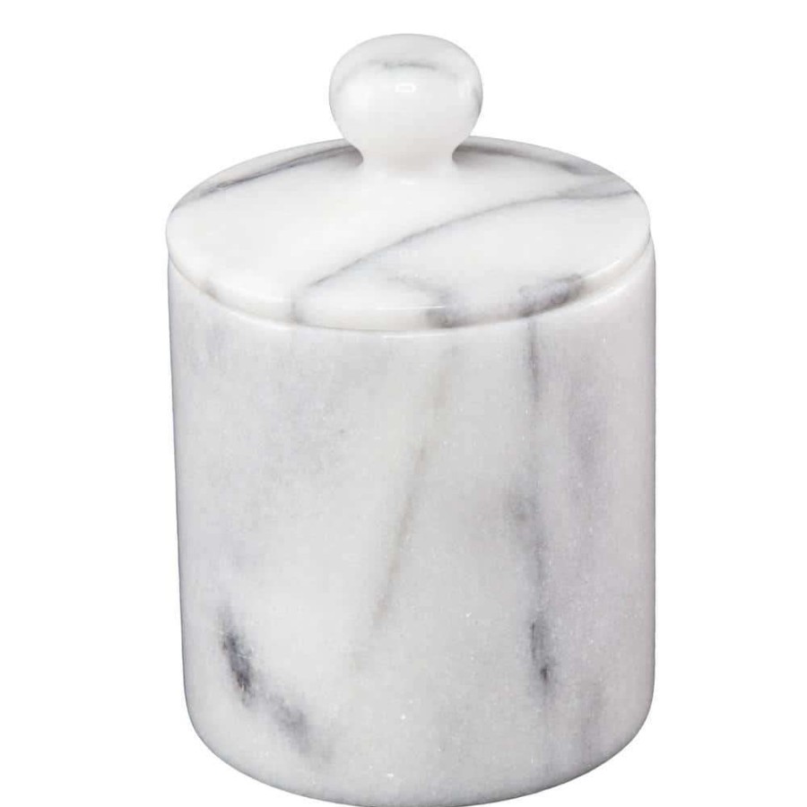 Bathroom Organizers *  | Creative Home Natural Marble Cotton Ball Swab Holder Bathroom Accessory Storage Jar Canister Off-White