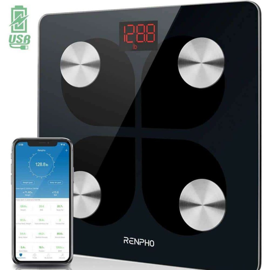 Bathroom Scales *  | Renpho Bluetooth Smart Body Scale With 13 Metrics Usb Rechargeable, Black