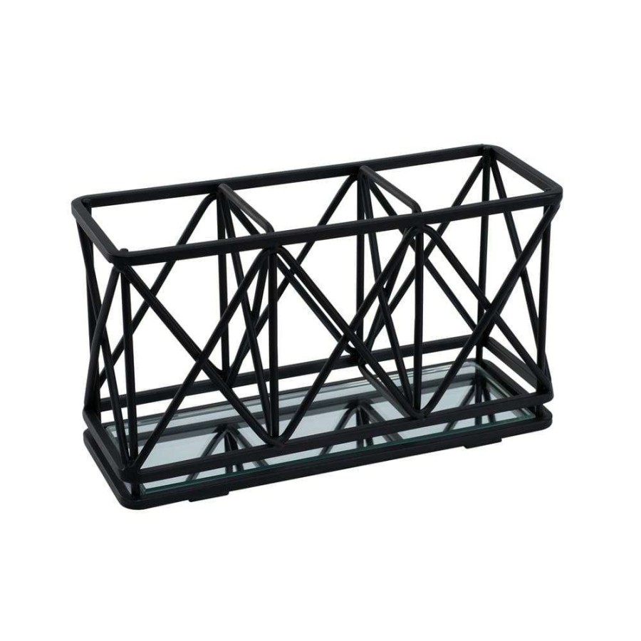 Bathroom Organizers *  | Home Details 3 Compartment Cosmetic Brush Pencil Holder In Matte Black