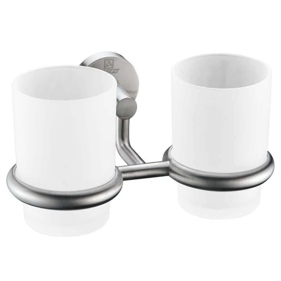 Bathroom Decor *  | Anzzi Caster Series 7.36 In. Double Toothbrush Holder In Brushed Nickel