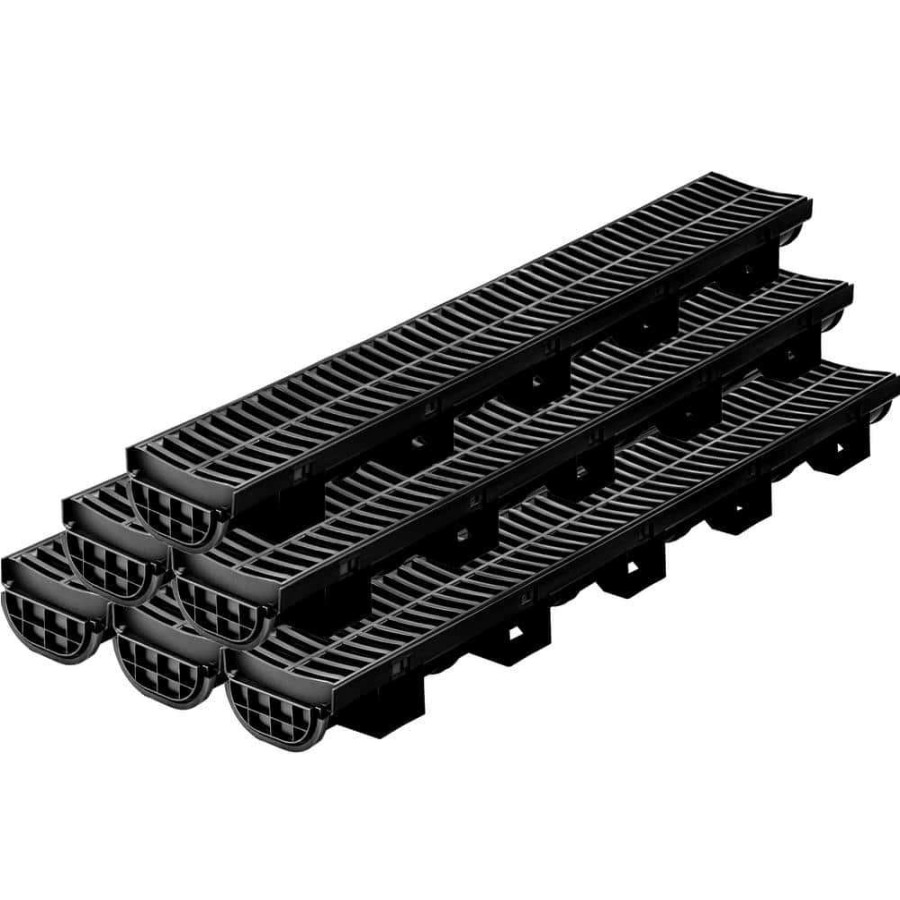 Bathtub Accessories *  | Vevor Trench Drain System 39 In. L X 5.8 In. W X 3.1 In. D Channel Drain With Plastic Grate And End Cap Drainage Trench 6 Pack