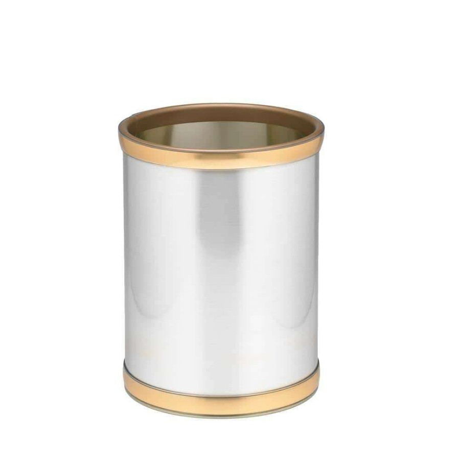 Bathroom Decor *  | Kraftware 10 In. Round Brushed Chrome And Brass Mylar Trash Can