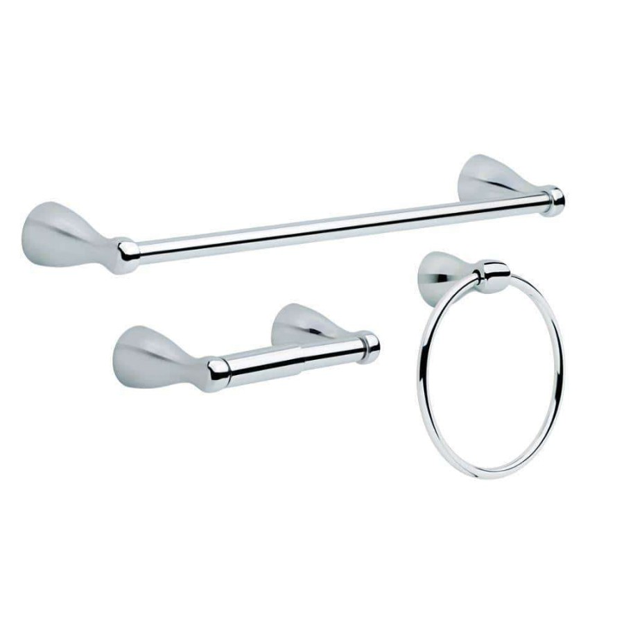 Bathroom Hardware *  | Delta Foundations 3-Piece Bath Hardware Set In Chrome With Towel Ring Toilet Paper Holder And 18 In. Towel Bar