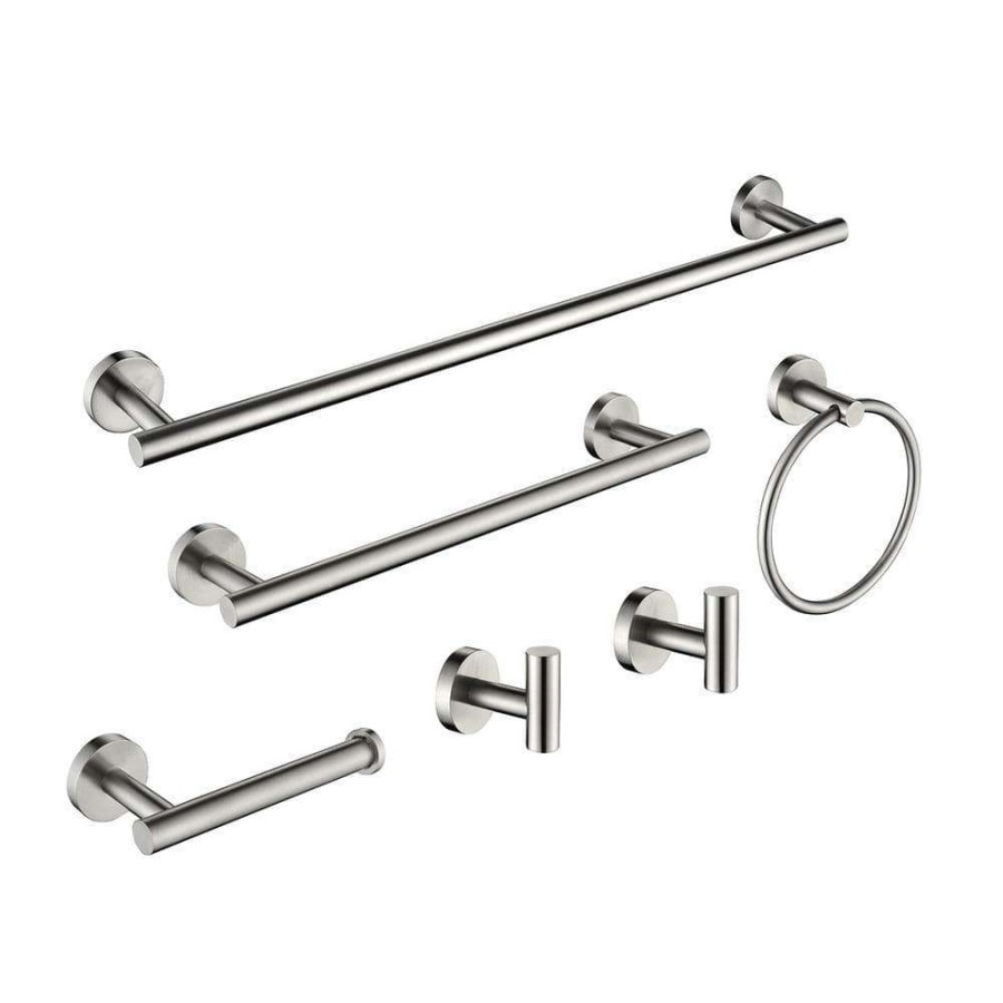 Bathroom Hardware *  | Zalerock Modern 6-Piece Bath Hardware Set With Towel Rail X2 Paper Towel Rack X1 Towel Ring X1 Hook X2 In Brushed Nickel