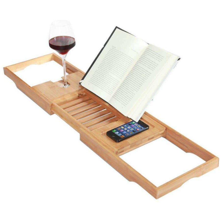 Bathroom Organizers *  | Toilettree Bamboo Bathtub Caddy With Extending Sides And Adjustable Book Holder