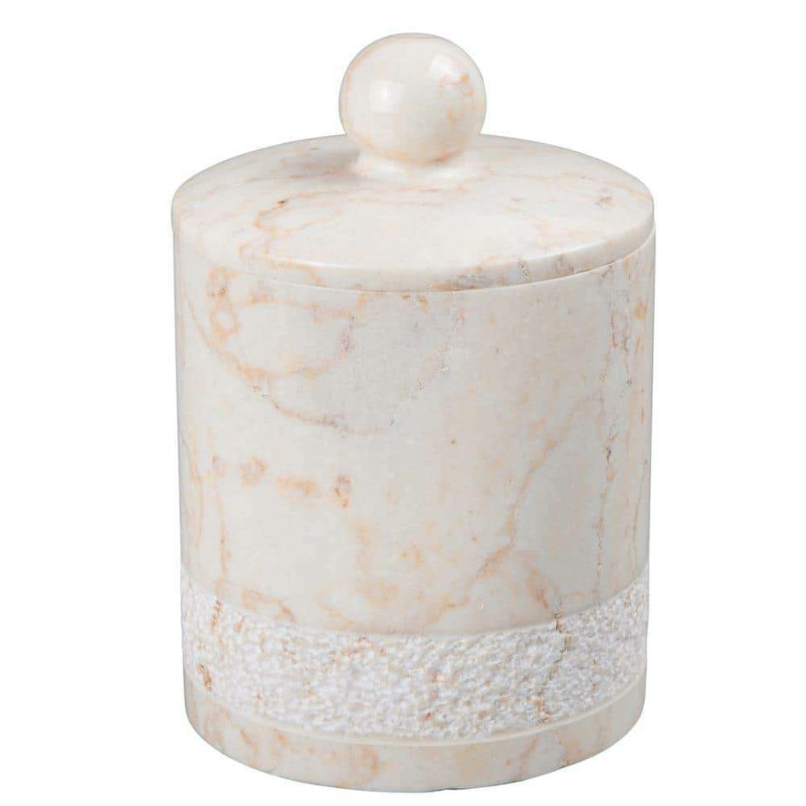 Bathroom Organizers *  | Creative Home Spa Hand Carved Cotton Ball Holder In Champagne Marble