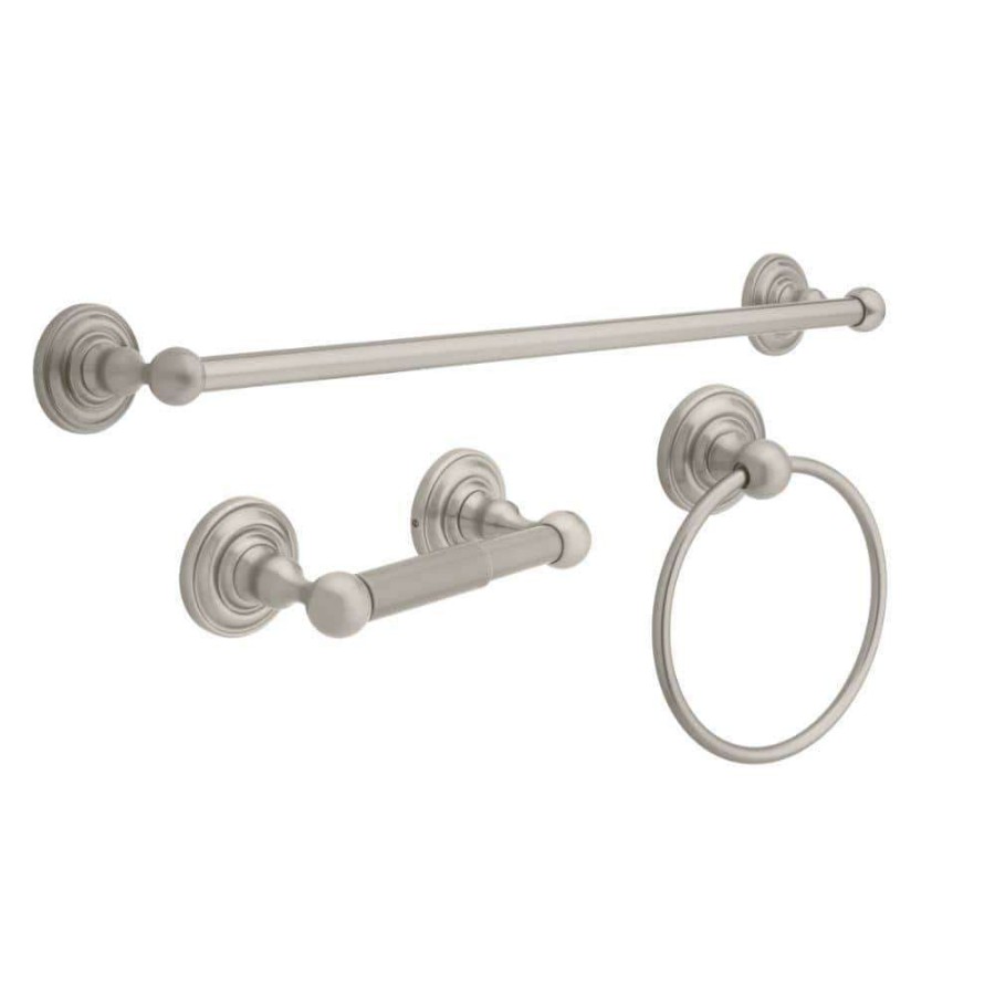 Bathroom Hardware *  | Delta Greenwich 3-Piece Bath Hardware Set With Towel Ring Toilet Paper Holder And 24 In. Towel Bar In Brushed Nickel