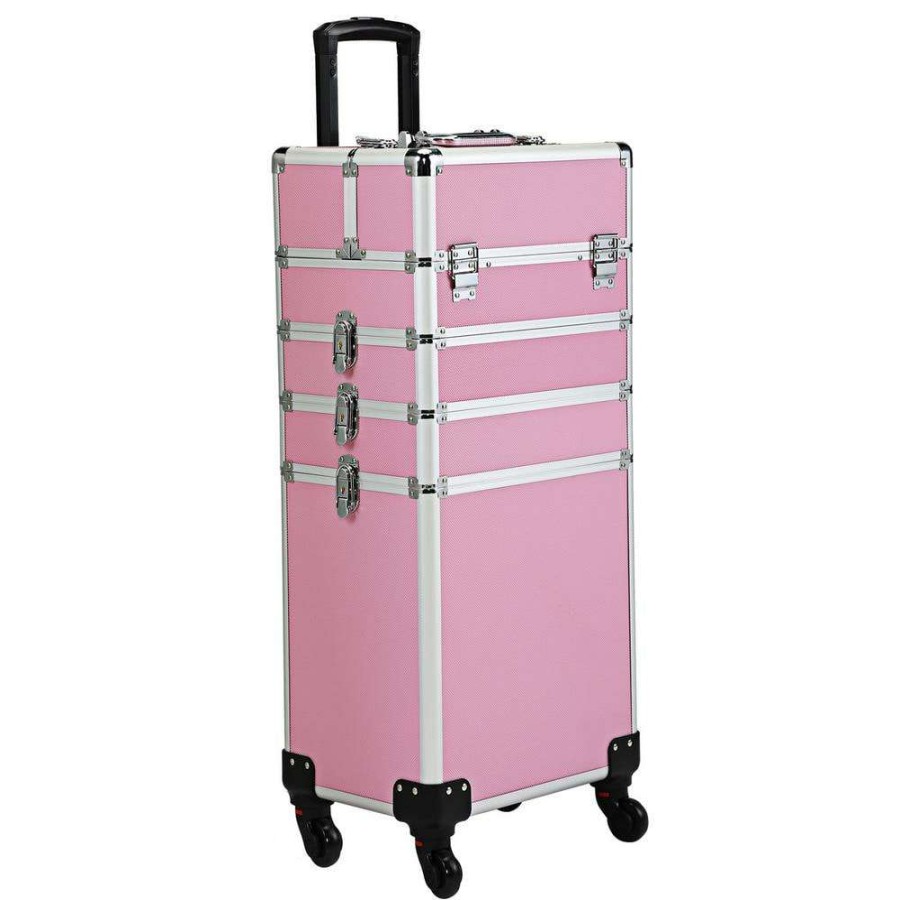 Bathroom Organizers *  | Aoibox 4-In-1 Aluminum Cosmetic Organizer Box Makeup Travel Case In Pink