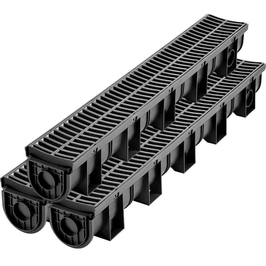 Bathtub Accessories *  | Vevor Trench Drain System 39 In. L X 5.8 In. W X 5.2 In. D Channel Drain With Plastic Grate And End Cap Drainage Trench 3 Pack