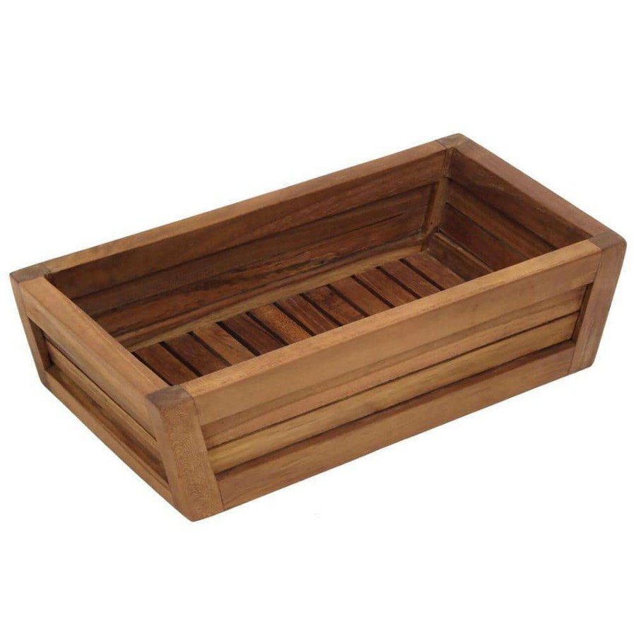 Bathroom Organizers *  | Aquateak The Original Moa Teak Bathroom Guest Towel And Amenities Tray