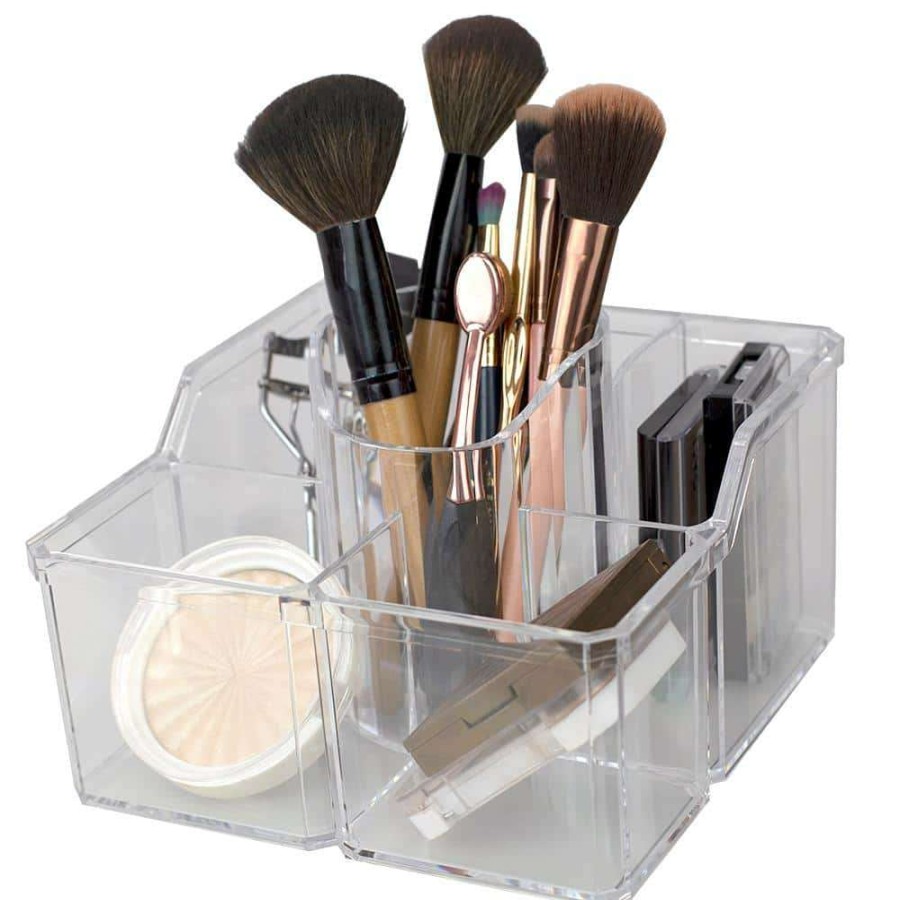 Bathroom Organizers *  | Unbranded 4-Divided Compartment Extra Large Capacity Makeup Cosmetic Holder Storage Organizer In Clear