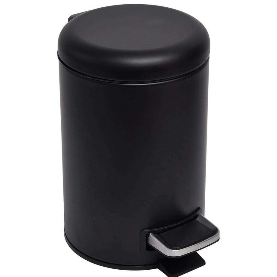 Bathroom Decor *  | Unbranded 3 L/ 0.8 Gal. Soft Close Small Round Metal Bath Floor Step Trash Can Waste Bin In Black