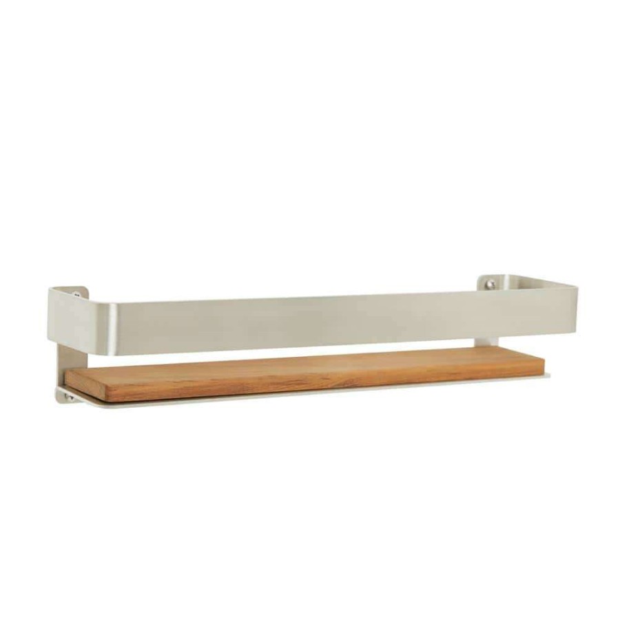 Bathtub Accessories *  | Seachrome 18 In. X 4 In. Rectangular Shower Shelf With Rail In Satin And Natural Teak Wood Insert