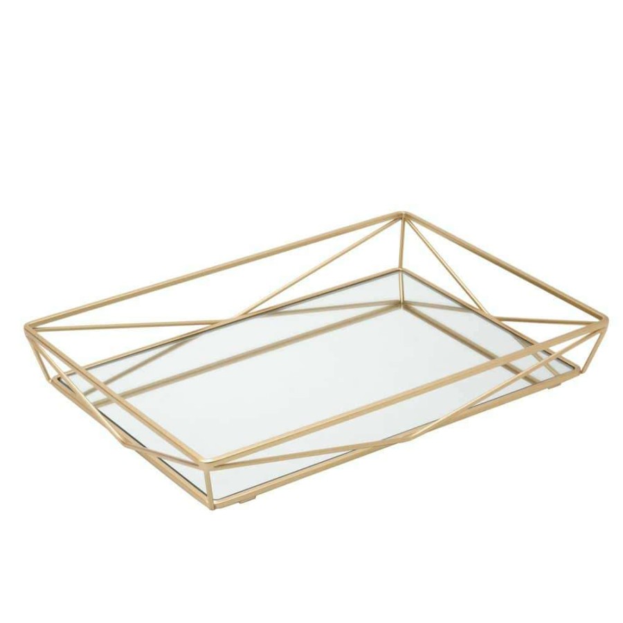 Bathroom Organizers *  | Home Details Large Geometric Mirrored Vanity Tray In Satin Gold