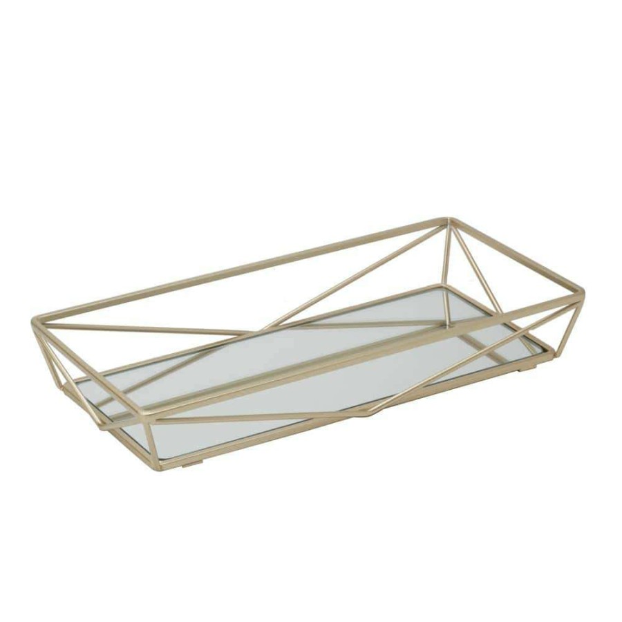 Bathroom Organizers *  | Home Details Geometric Design Mirror Vanity Tray In Gold