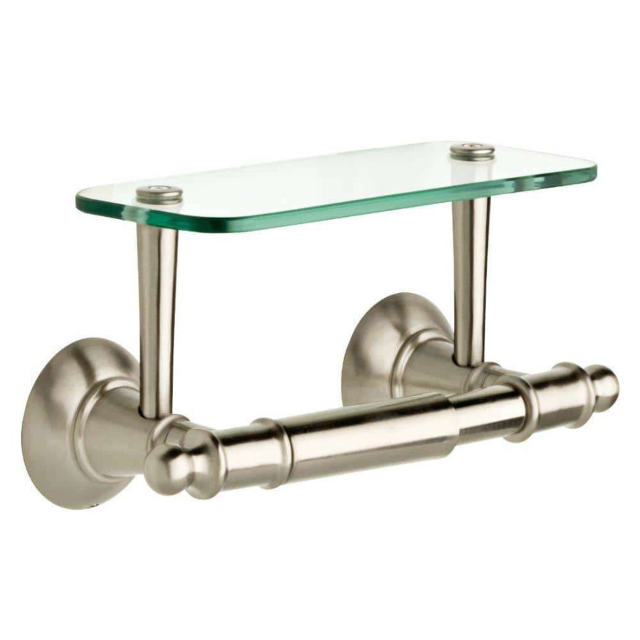 Bathroom Hardware *  | Delta Toilet Paper Holder With Glass Shelf In Brushed Nickel