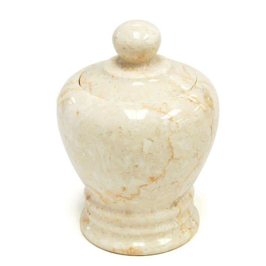 Bathroom Organizers *  | Creative Home Natural Champagne Marble Aladdin Collection Cotton Ball Holder, Swab Q-Tip Holder, Bathroom Storage Jar Canister