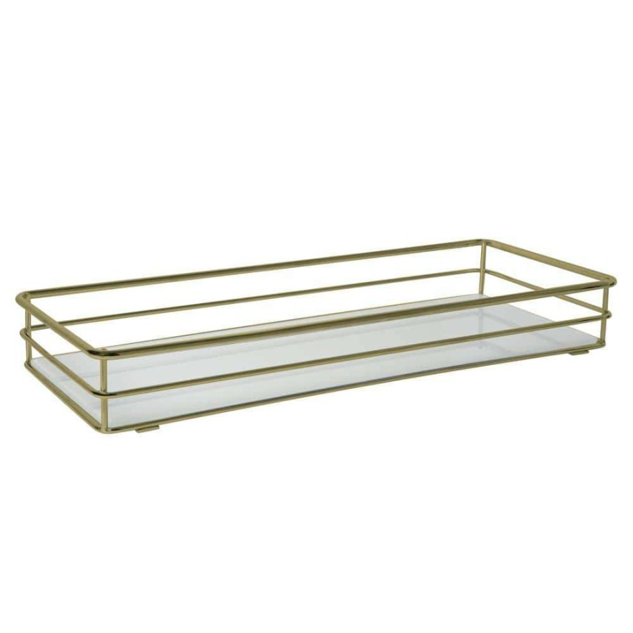 Bathroom Organizers *  | Elle Decor Rectangular Mirrored Bottom Vanity Tray In Satin Gold