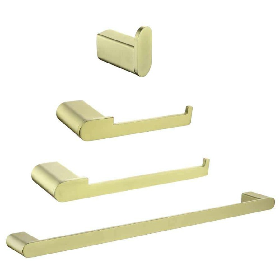 Bathroom Decor *  | Boyel Living 4-Piece Bath Accessory Set With Towel Bar, Towel Robe Hook, Toilet Roll Paper Holder, Hand Tower Holder In Brushed Gold